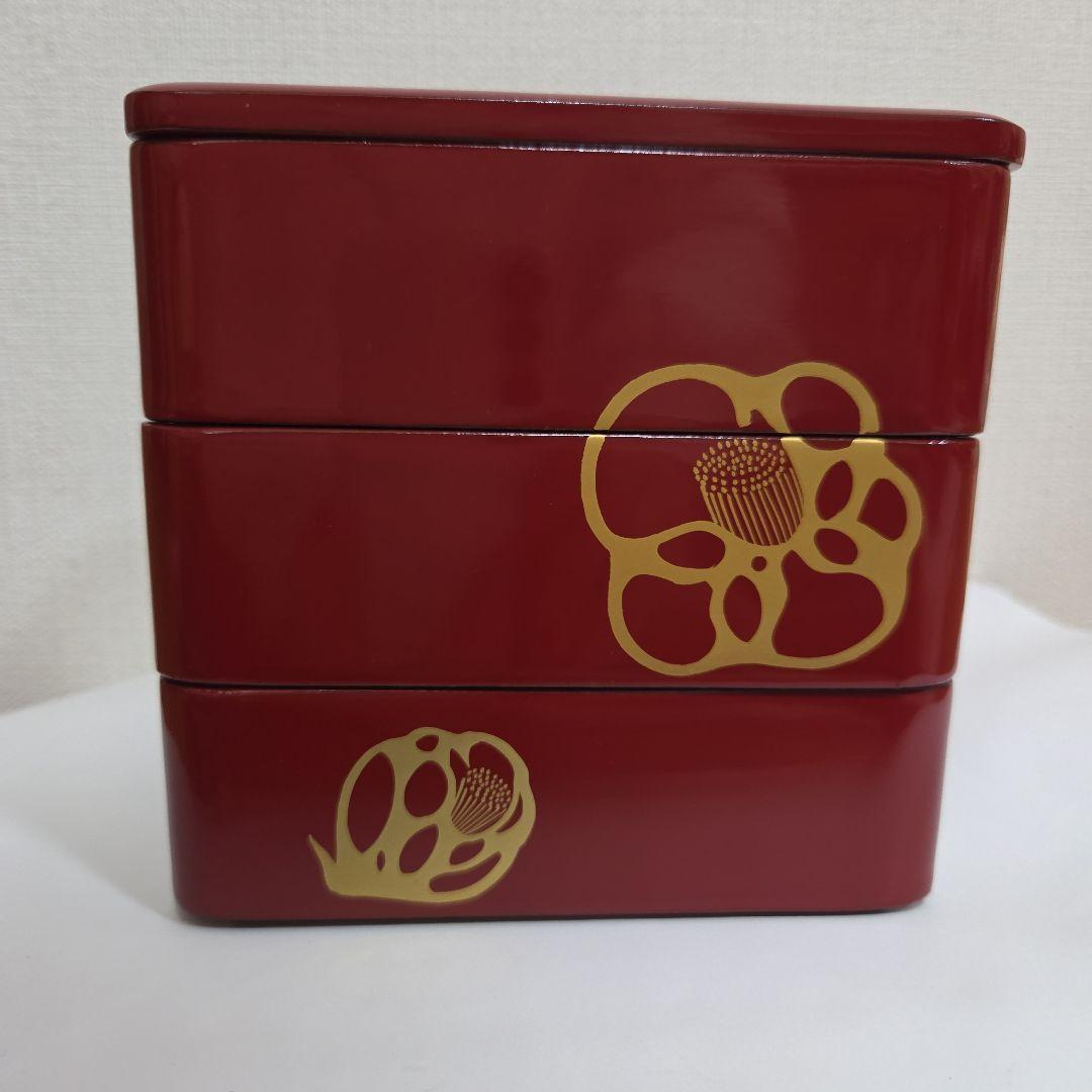 川連漆器　三段お重(姫重)　椿柄