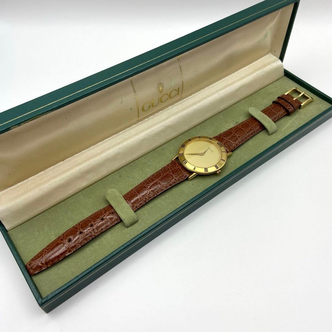 GUCCI グッチ 3000.2.M 腕時計 純正ベルト ゴールド文字盤 箱