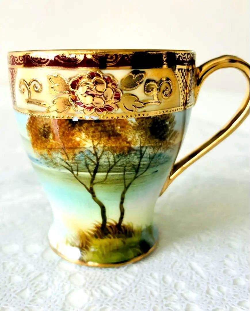 オールドノリタケ カップとソーサーセット　M印　ハンドペイント　アンティーク