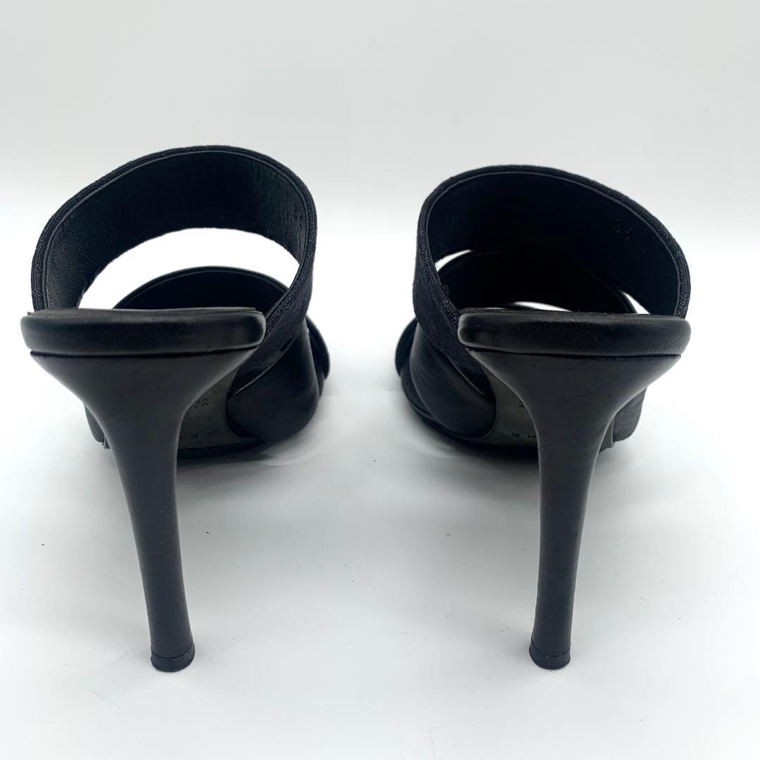 セリーヌ ミュール サンダル キャンバスロゴ レザー ブラック 22cm 箱付き