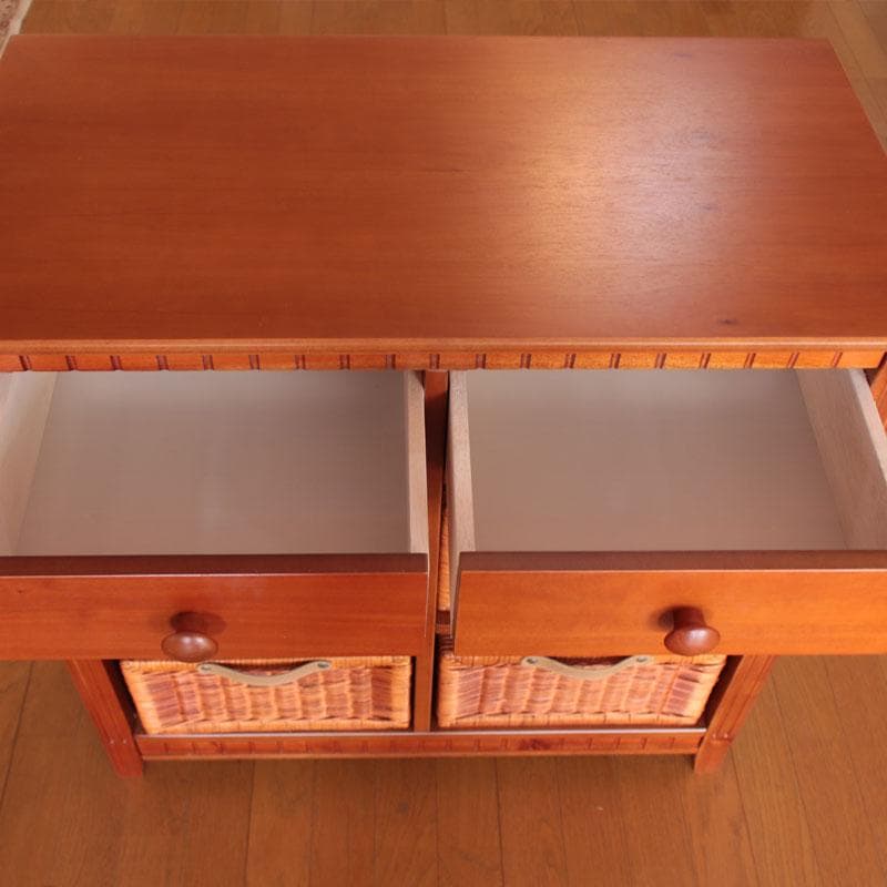 キャビネット ラタンバスケット付 ナチュラル チェスト 収納 214-1325