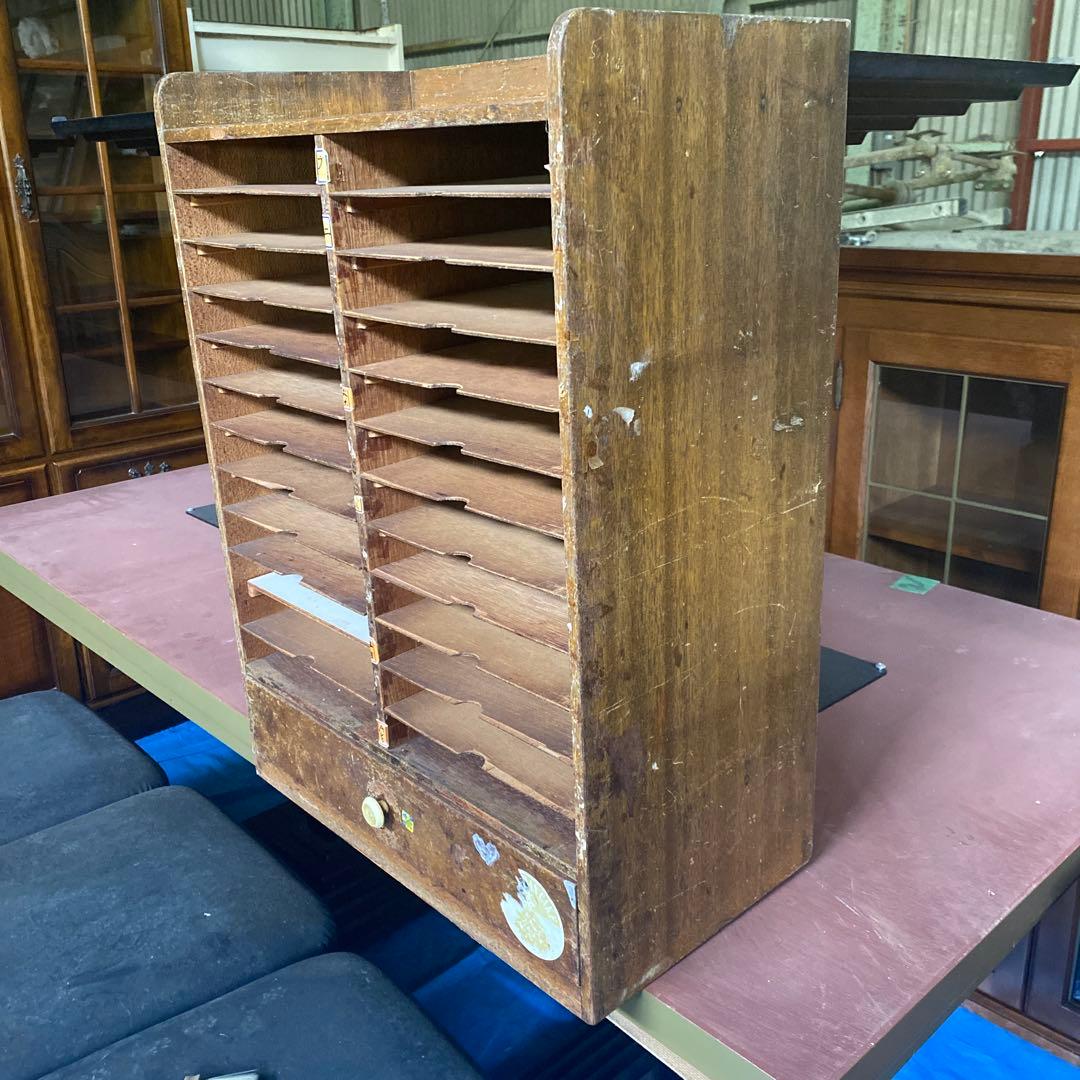 昭和レトロ　カルテ棚　木製 収納ラック 12段 引き出し付き