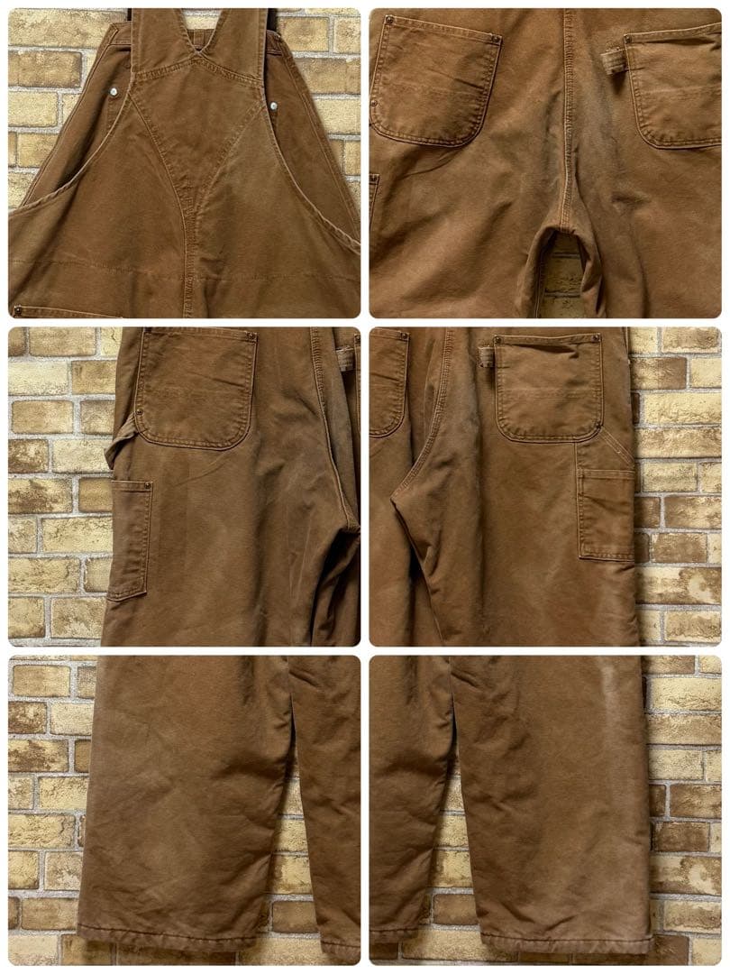 カーハートUSA製　ダック地オーバーオール　ダブルニー　ダークブラウン42/30