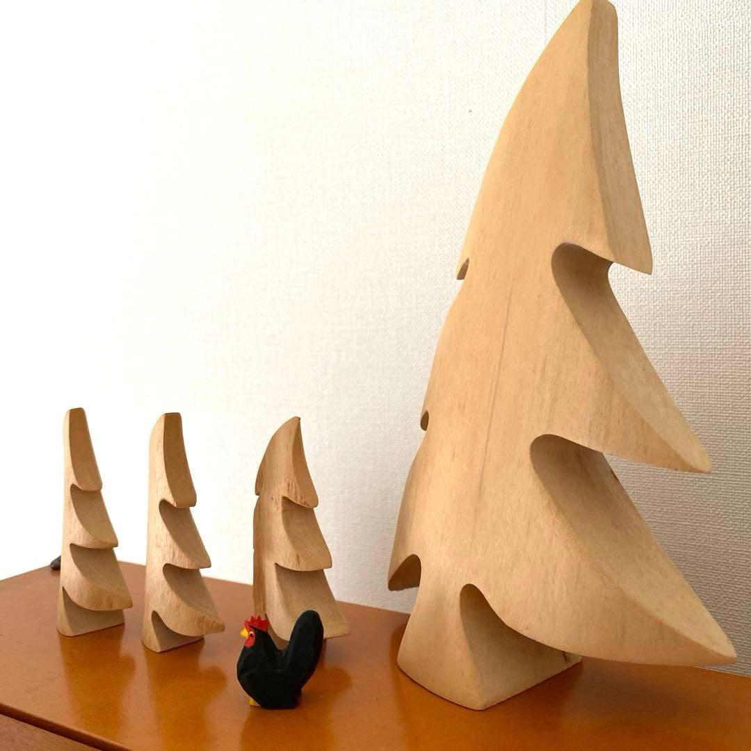 ドイツ製　オブジェ　木製　レア　クリスマス　もみの木　４点セット　オーナメント