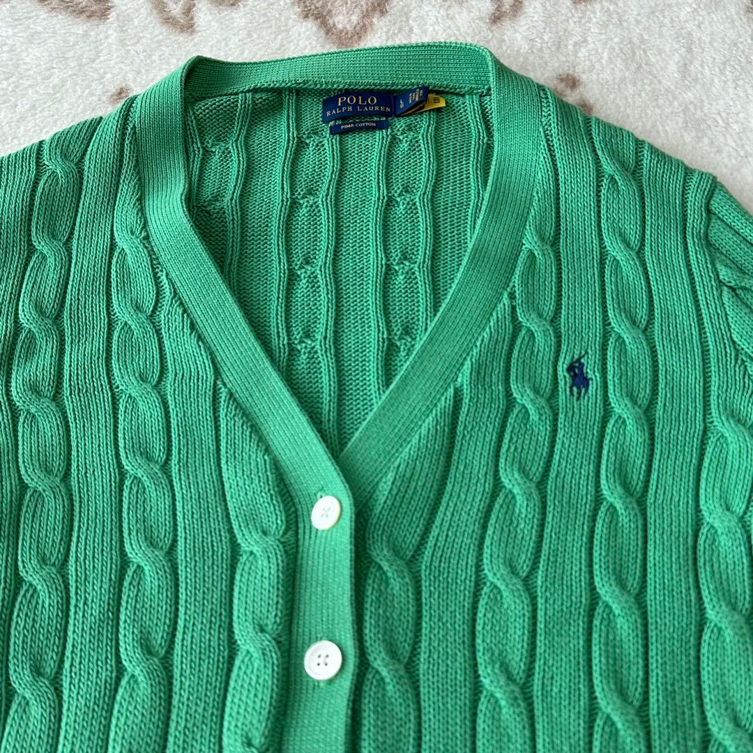 ポロラルフローレン ケーブルニット カーディガン ポニー刺繍 リブ QR LG