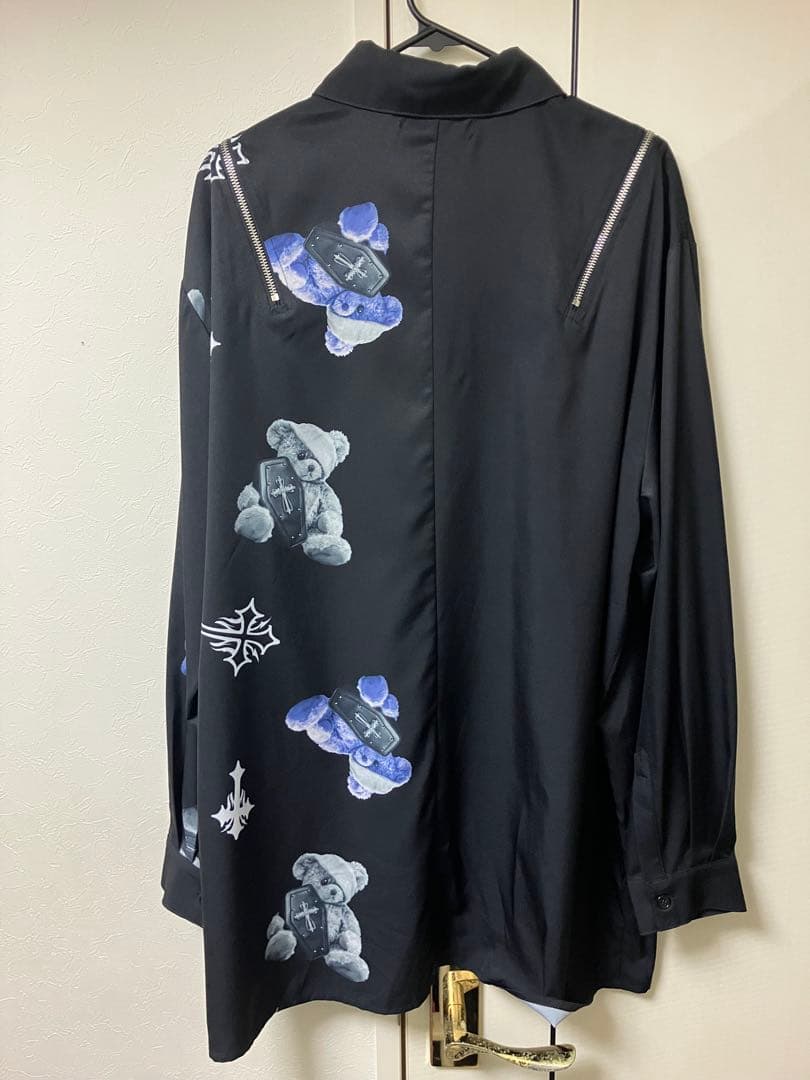 Amilige バイカラーBEARプリントシャツ