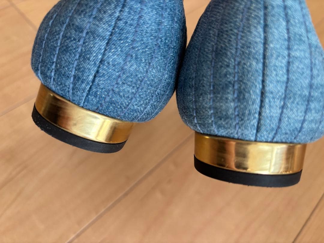 シャルロットオリンピア猫の顔刺繍デニムフラットシューズ