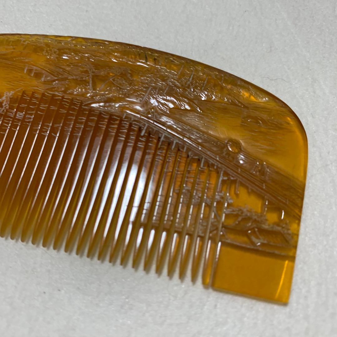 本鼈甲　櫛　嵐山渡月橋　銘あり　超細密彫　超絶技巧　アンティーク　髪飾り