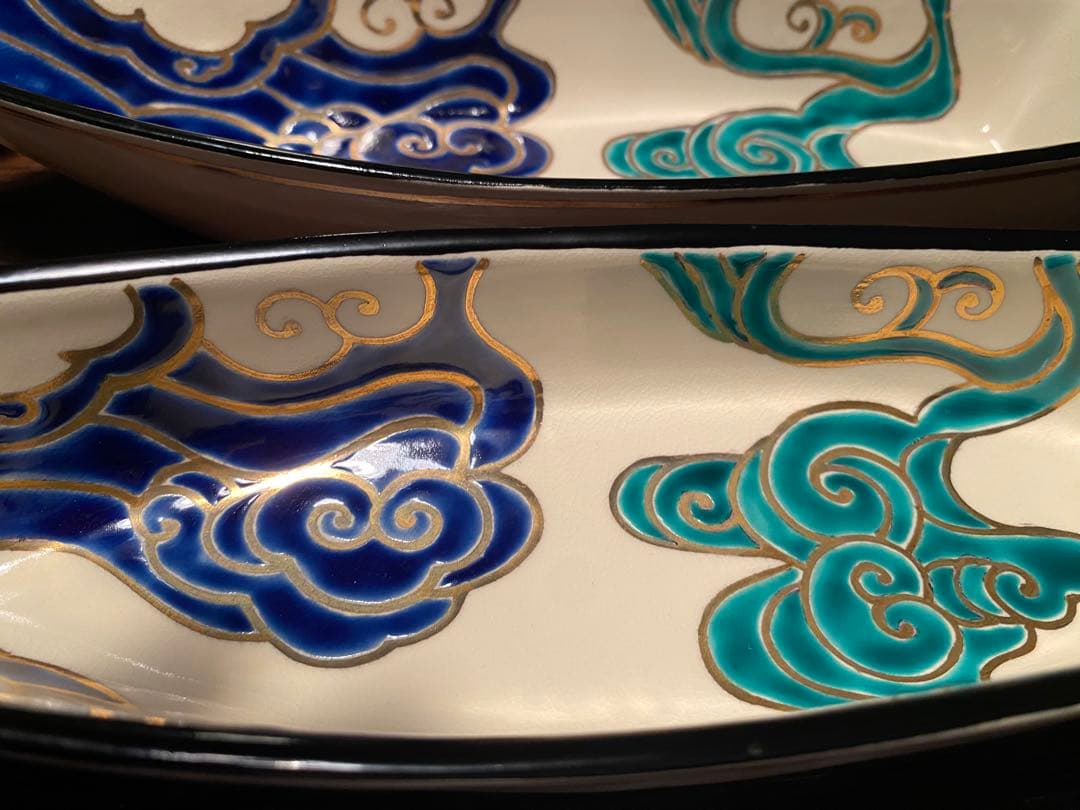 京焼　向付　仁清流水舟形向付5客　新品未使用