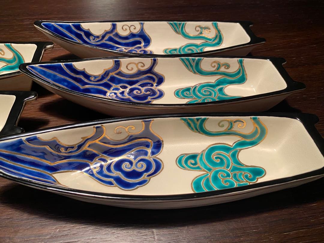 京焼　向付　仁清流水舟形向付5客　新品未使用