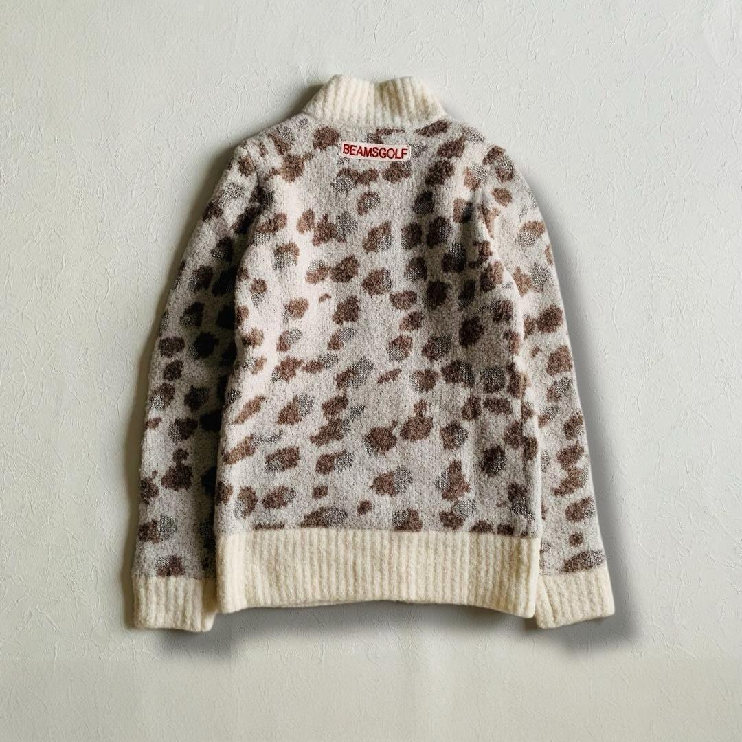 美品　BEAMS GOLF　ジャガードニットブルゾン　ホワイト　S　定価2.7万