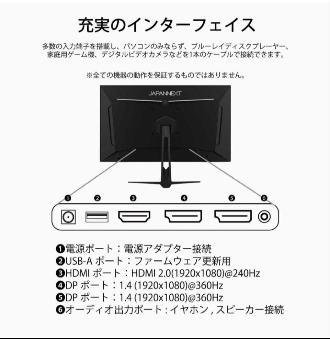 360hz ゲーミングモニター japannext(箱 説明書 無し)
