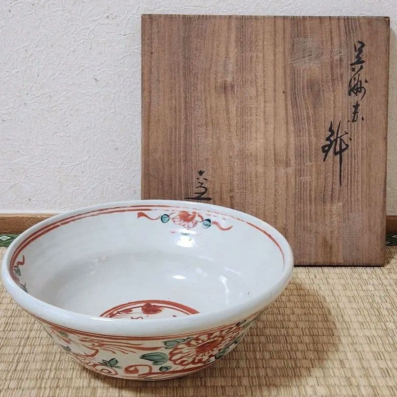 五代　清水六兵衛　呉須赤絵　鉢　木箱入　魁字　菓子鉢　茶道具　京焼