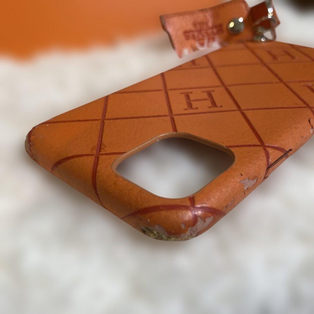 HERMES オレンジ レザー iPhone11pro maxケース