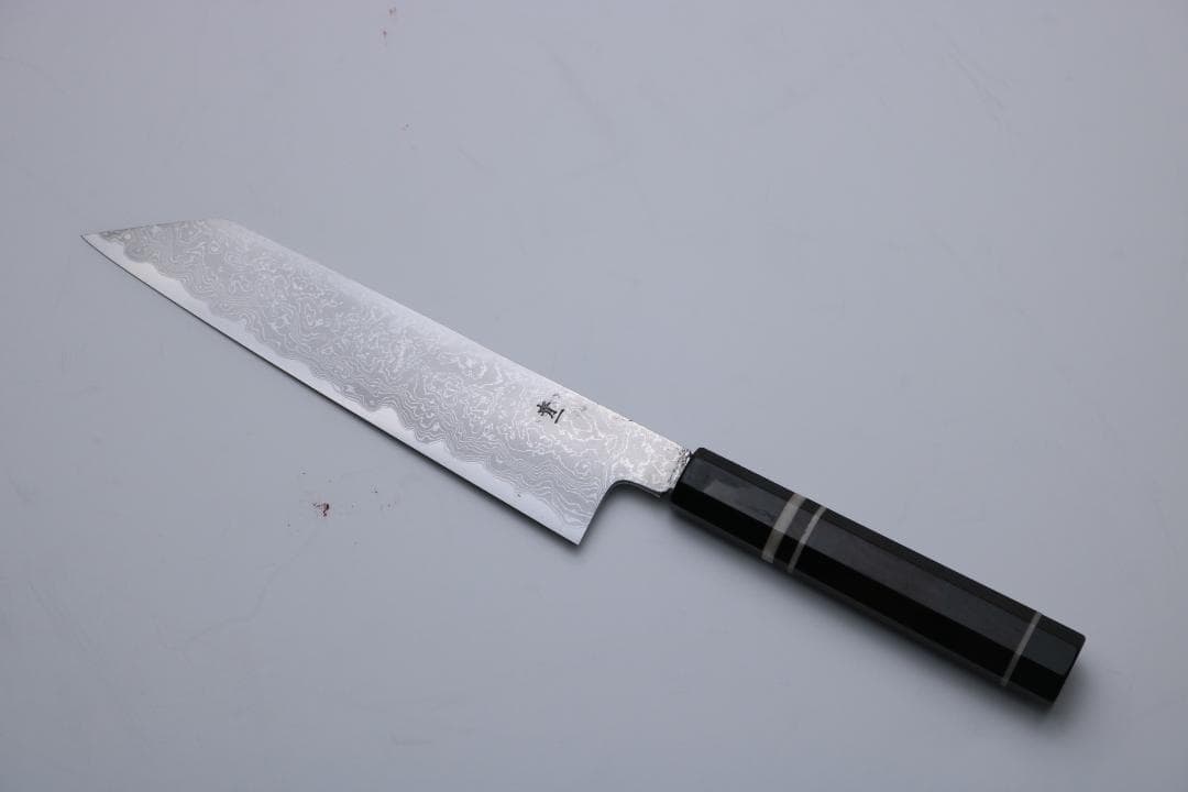 田中義一作 切付牛刀 和包丁 墨流 青一鋼 黒檀八角水牛 7寸 箱無し