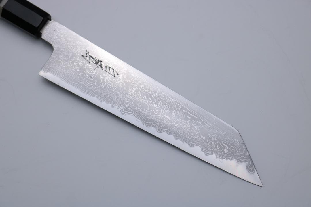 田中義一作 切付牛刀 和包丁 墨流 青一鋼 黒檀八角水牛 7寸 箱無し