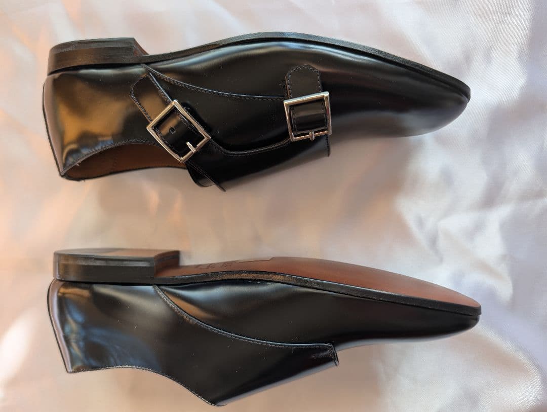 新品未使用　ダブルモンク　ストラップ　シューズ　レザー　ブラック