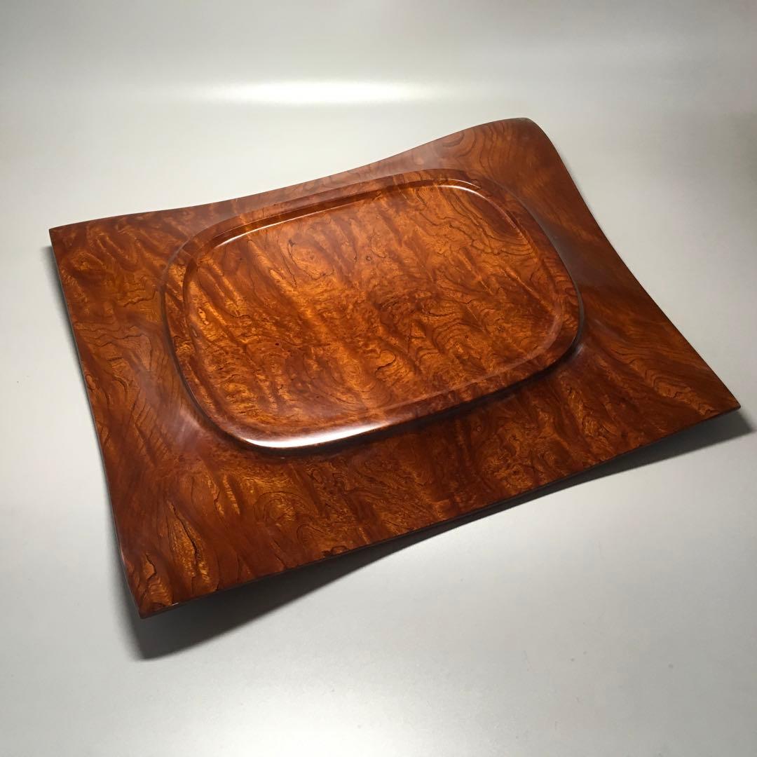 欅シカメ玉斑杢　四方盛器