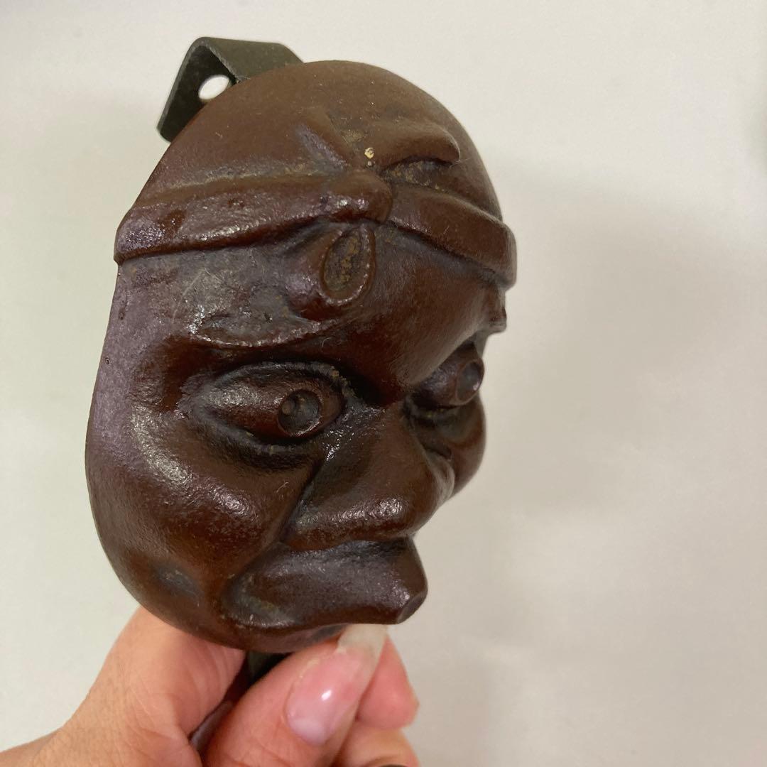 E4 昭和レトロ 金属工芸 お面 おかめ ひょっとこ 般若 魔除け 鍵フック