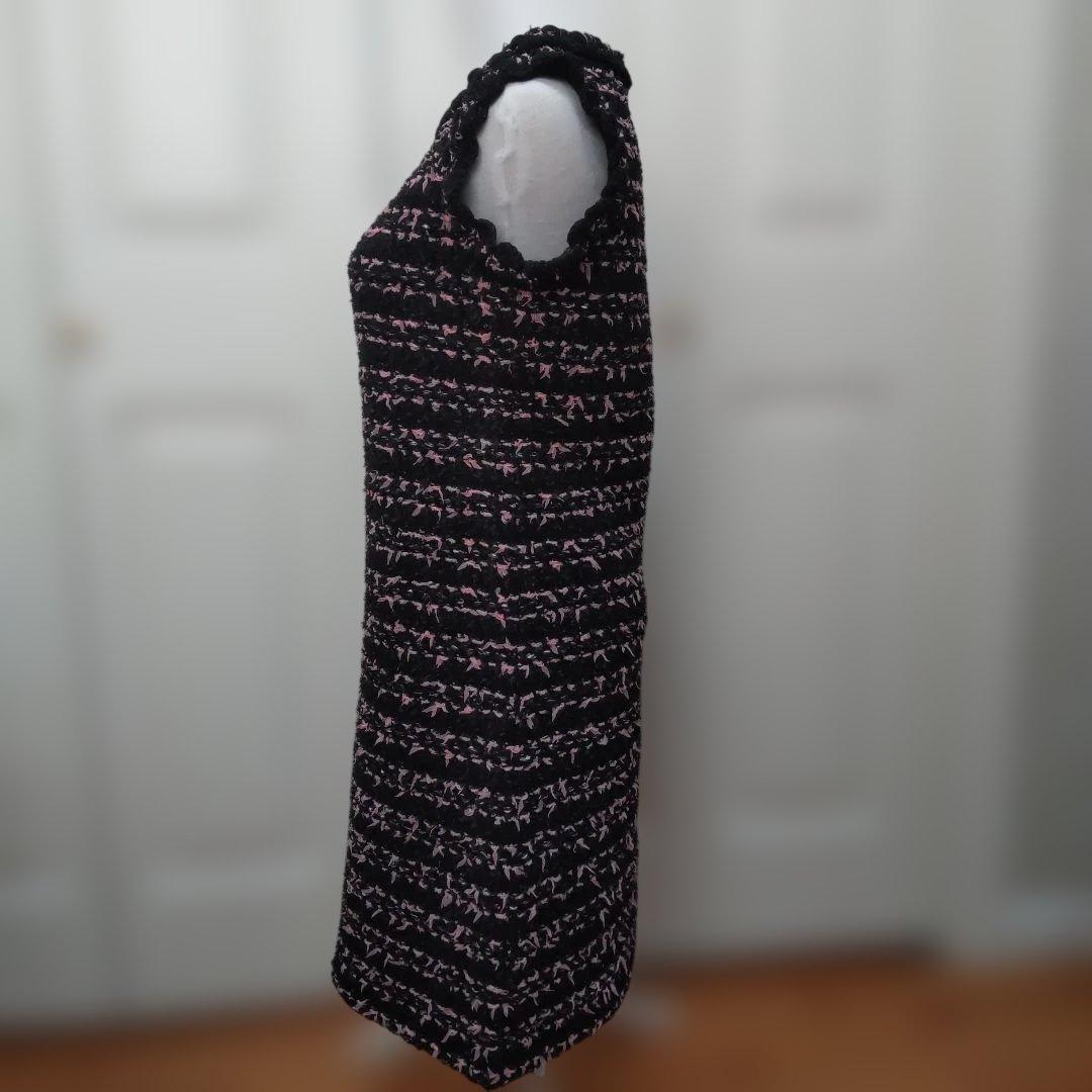 Rene ノースリーブツィードニットワンピース 黒とピンクツイード 34