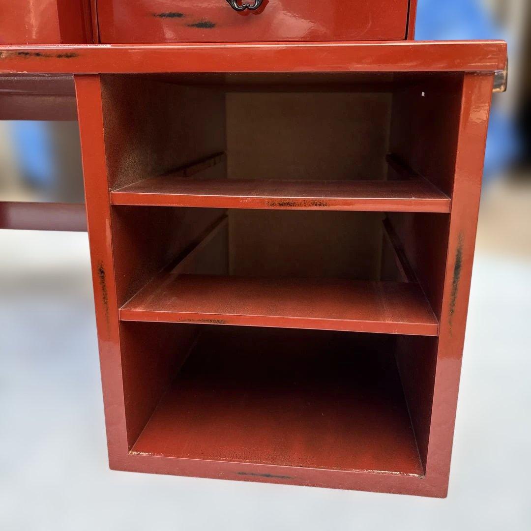 根来塗　島安汎工芸　木製文机　朱塗　昭和レトロ　古民具　学習机