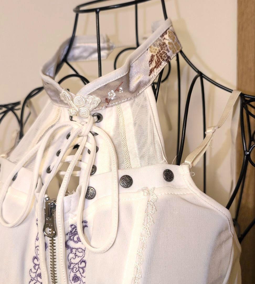 OzzOneste 和チャイナ ホルターネック ジップアップキャミソール