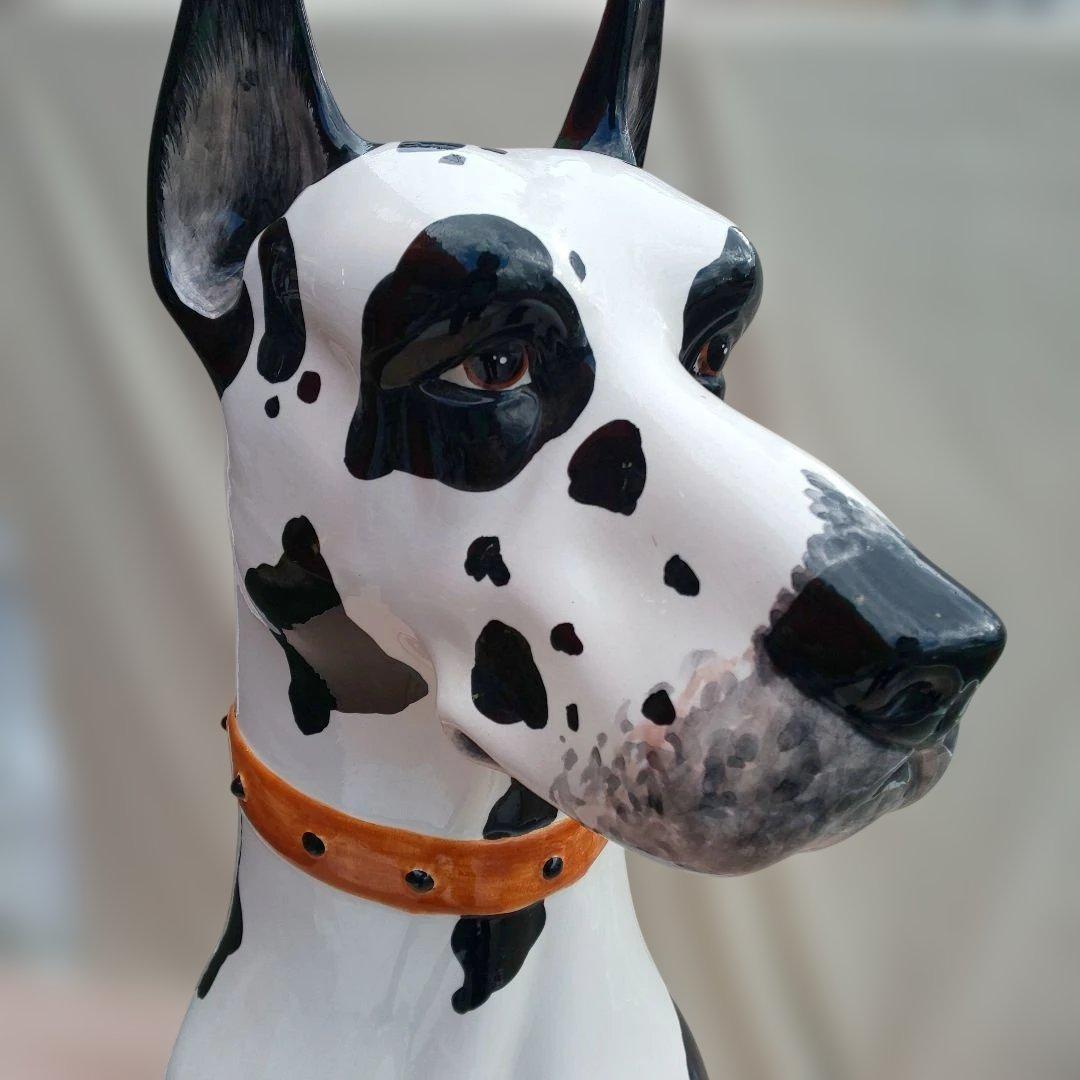 ヴィンテージ イタリア製 陶器 犬 グレートデーン 置物