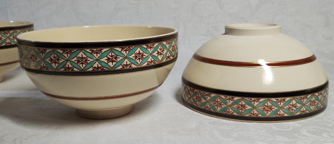 定靖　獨楽形　栄七宝　茶碗　10杯　共箱付　茶道具