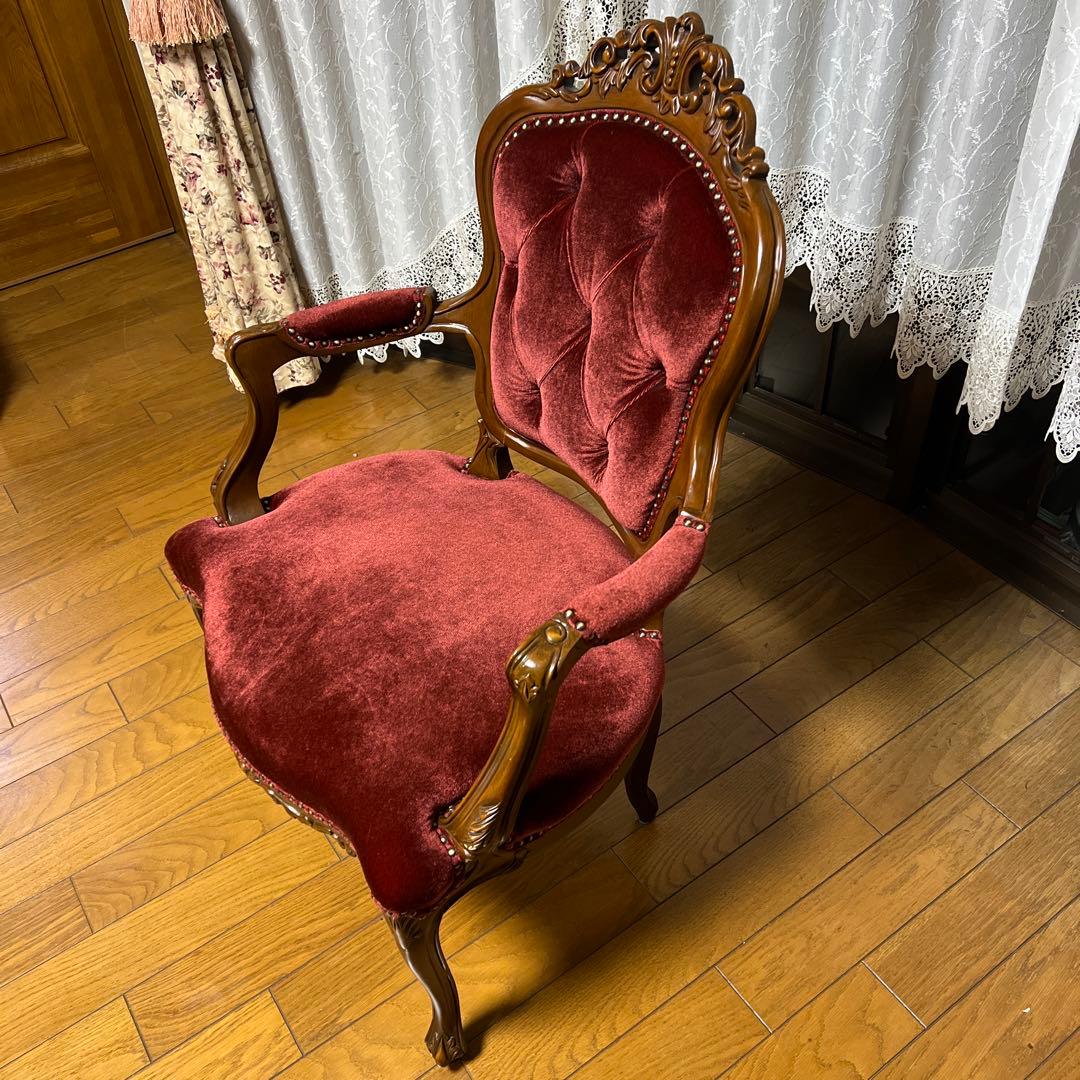 クラシック 赤ベルベット ダイニングチェア①