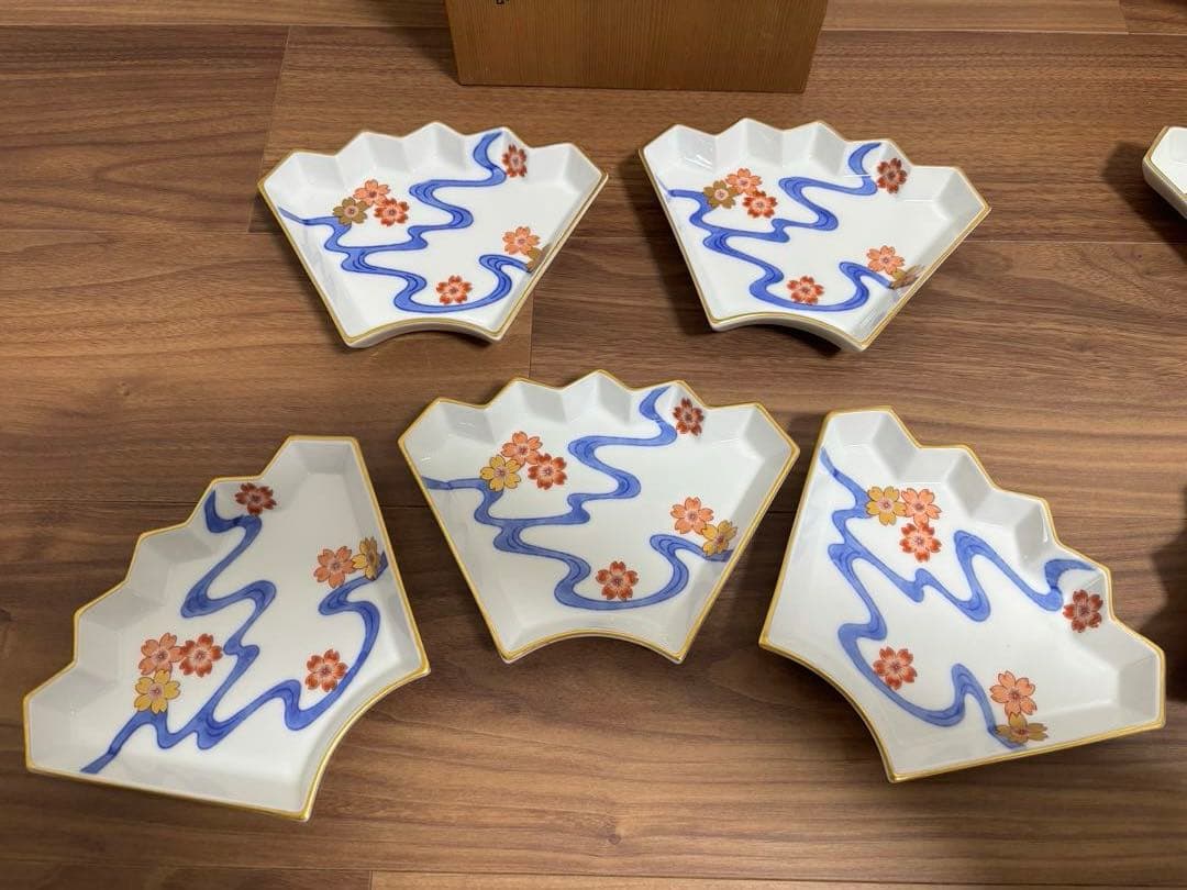 深川製磁　取皿揃　川に桜　10枚セット