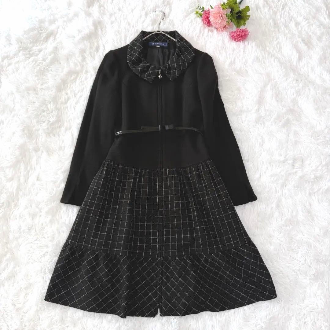 エムズグレイシー ワンピース　チェック　ベルト　襟あり　カメリア　大きい