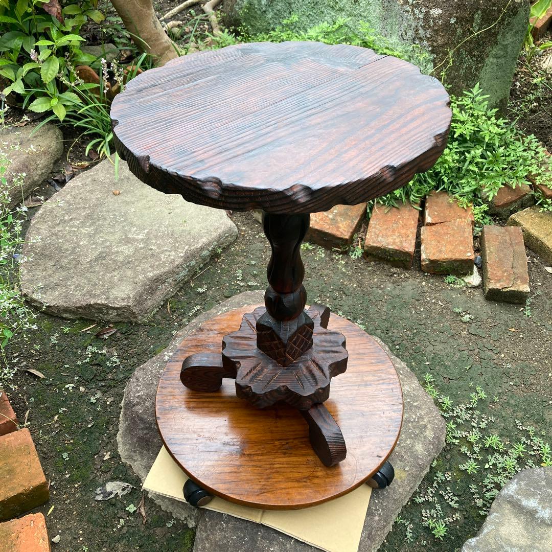 カフェテーブル スペイン 木彫花置き台 ヴィンテージ