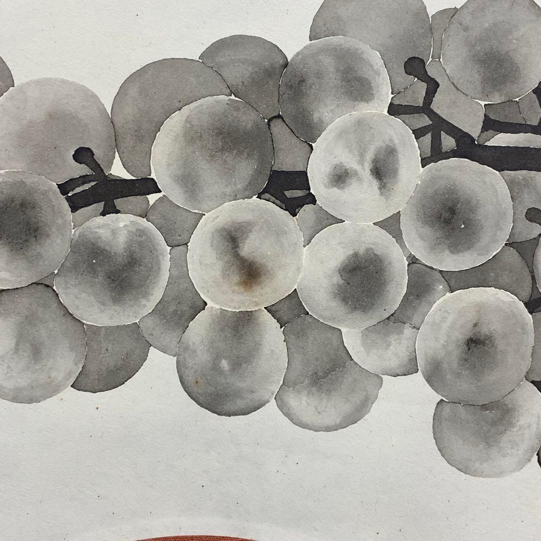 掛軸 若木山 吉澤暲治 葡萄 共箱 横物 二人展 A-9