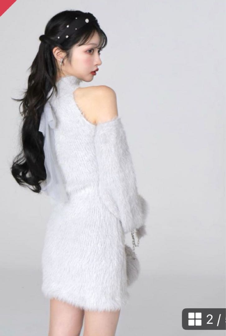 M me eme バックリボンシャギーニットワンピース