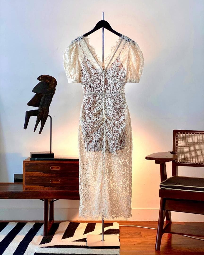 m*様 セルフポートレイト ワンピース ペプラム レース UK8 未使用 結婚式