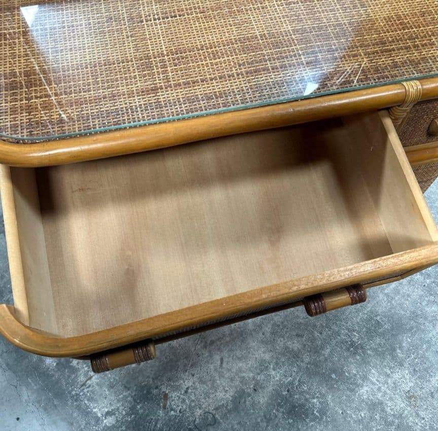 【配送不可、現地引取のみ】ラタン製ドレッサー・鏡台 アーチ型ミラー