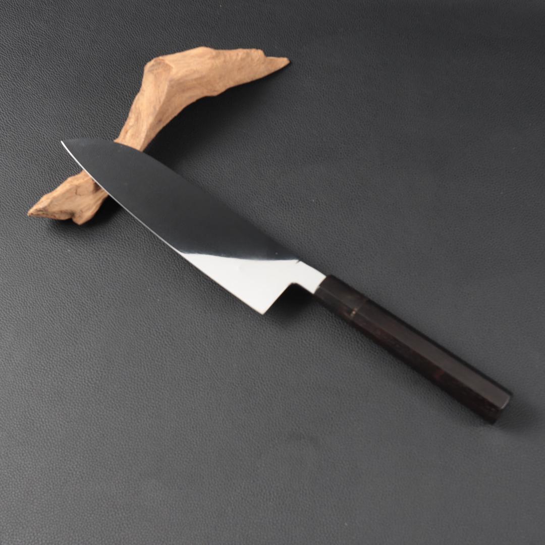 10891 三徳包丁 7寸 鏡面仕上げ 家庭用 業務用 両刃 黒檀黒水牛角八角柄