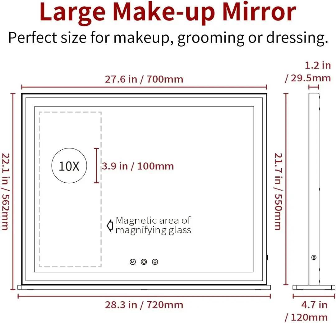 ANYHI 女優ミラー ハリウッドミラー ミラー(56.2x72cm,シルバー)