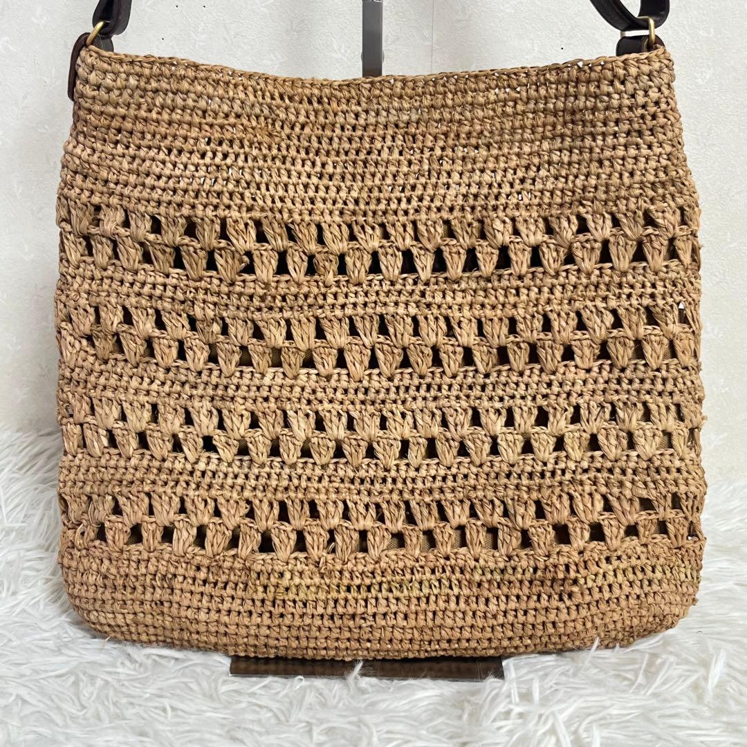 IBIZA かごバッグ ラフィア レザー　模様編み　ショルダーバッグ　2way