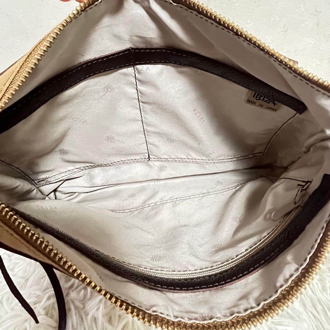 IBIZA かごバッグ ラフィア レザー　模様編み　ショルダーバッグ　2way