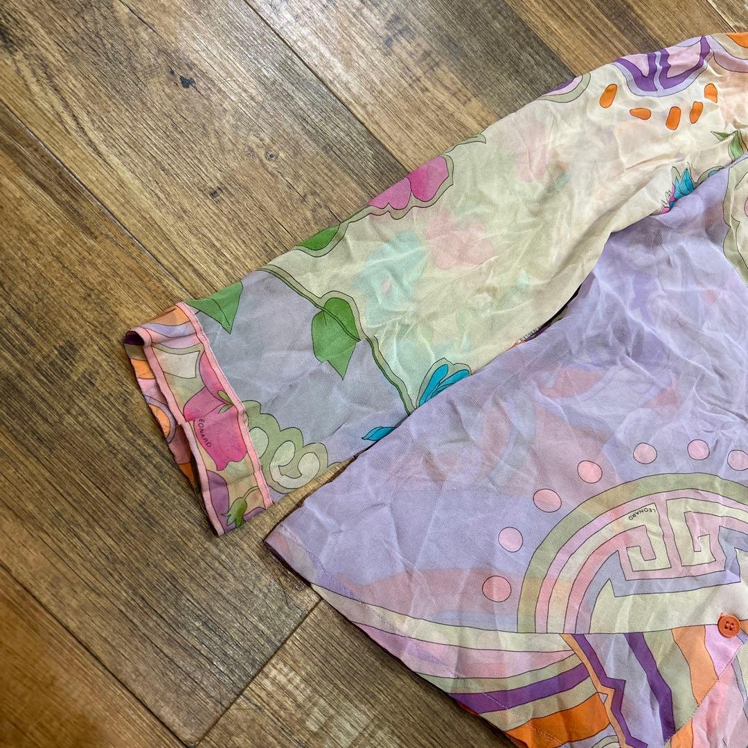 レオナール LEONARD シルク 総柄 マルチカラー シャツ