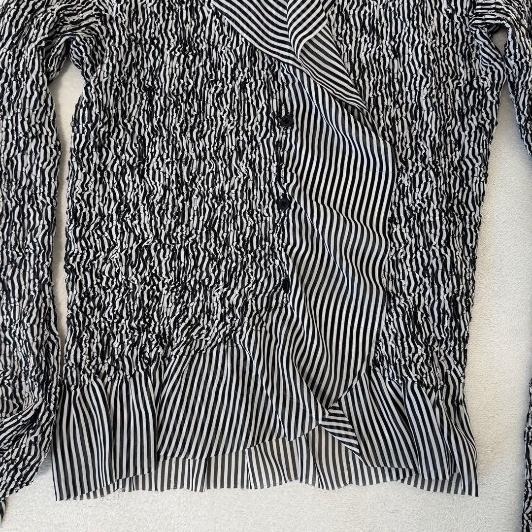 ISSEY MIYAKE プリーツ　ブラウス　変形　白　黒　長袖　Mサイズ