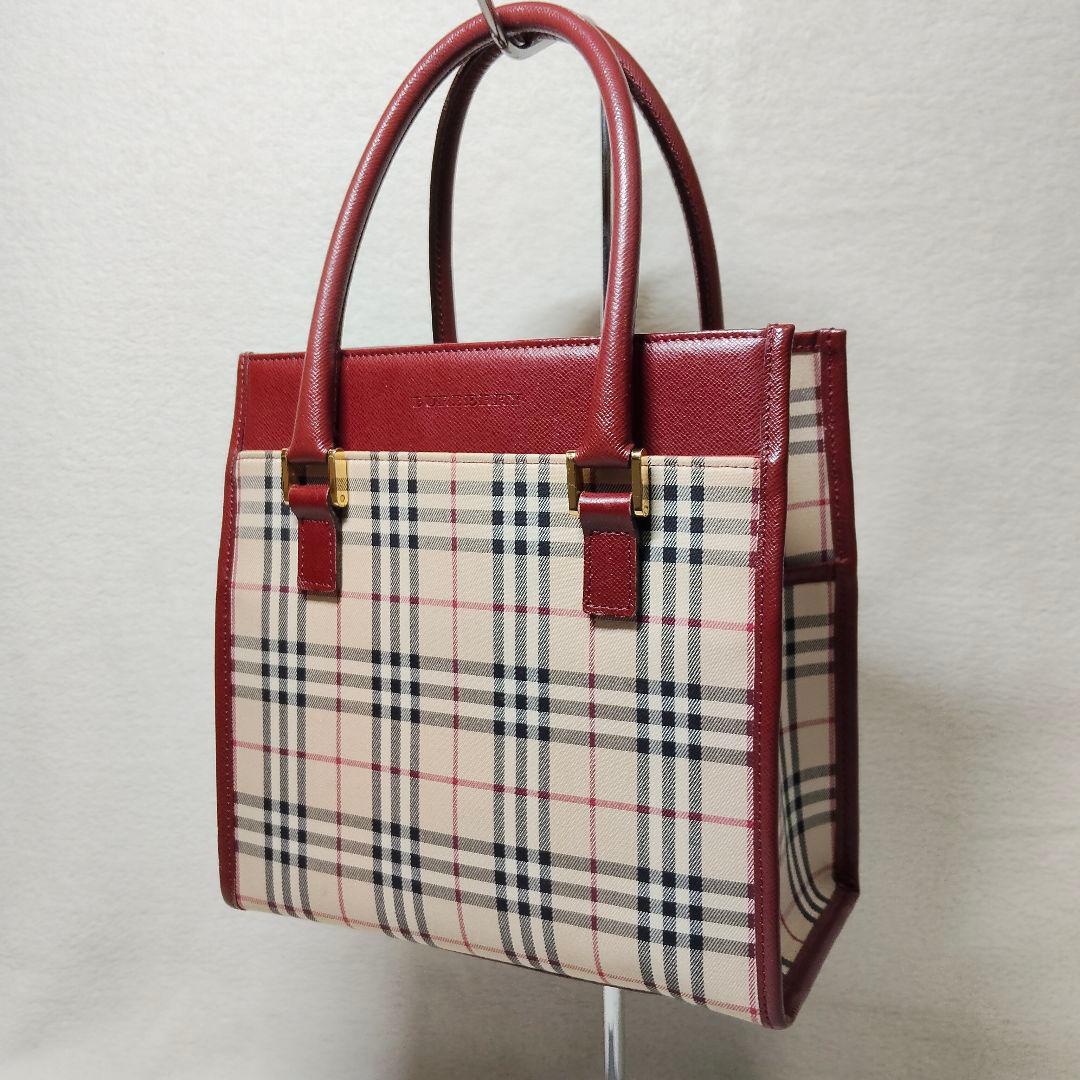 高級 バーバリー サフィアーノレザー ノバチェック ハンドバック