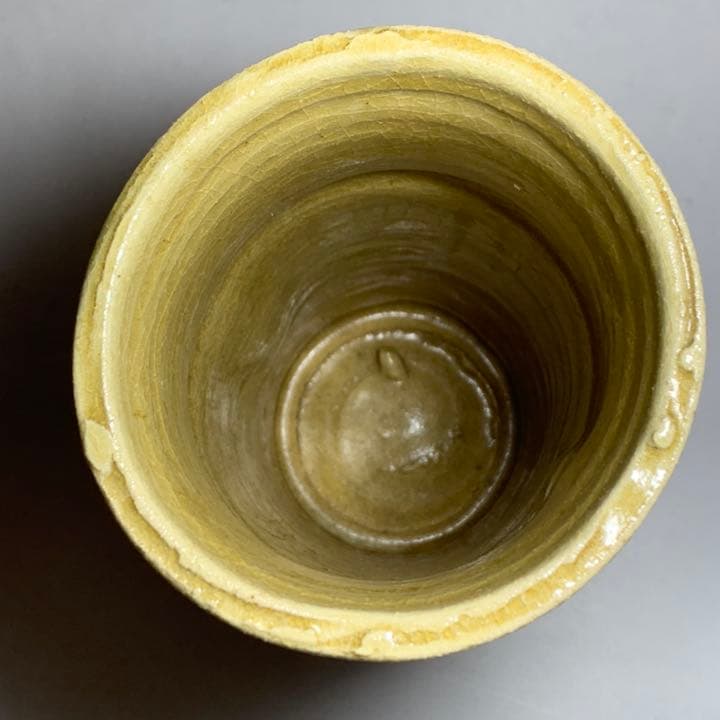 ◆ 五代 加藤幸兵衛 本人作 黄瀬竹形花瓶 黄瀬戸 四方桟共箱 本物保証◆