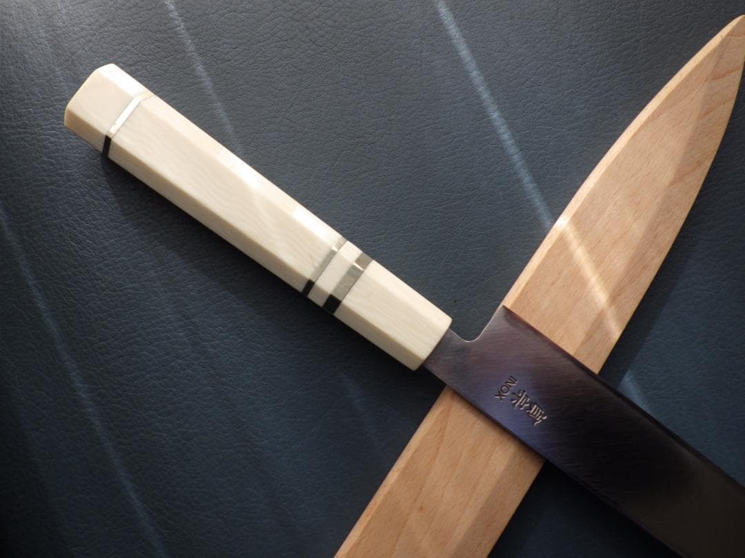 INOX本焼/貞宗/柳刃刺身包丁★人工象牙カスタム銀巻三段柄/鞘付属★