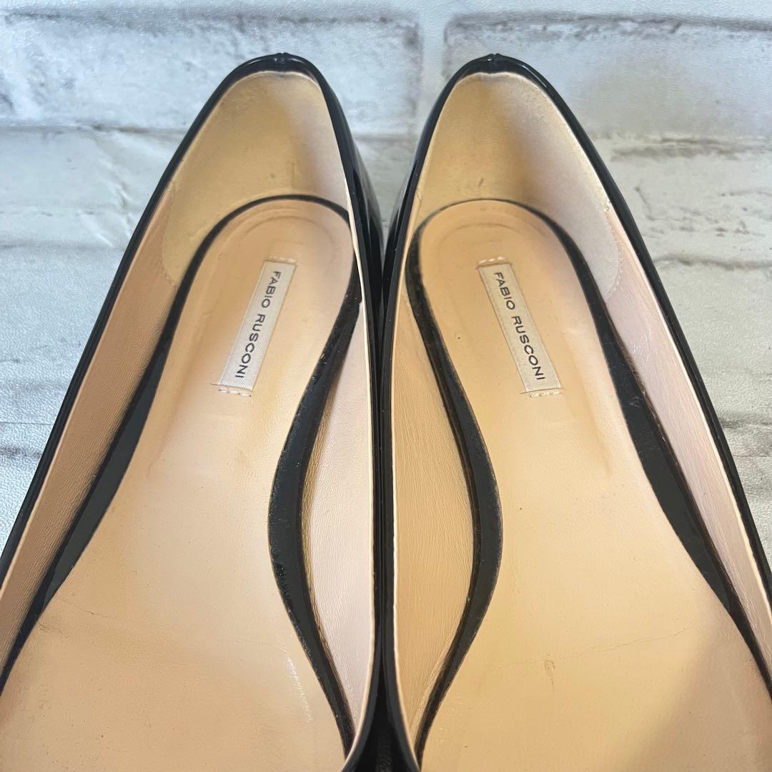 【美品】 ファビオルスコーニ　ブラック　エナメル　ポインテッド　フラットシューズ