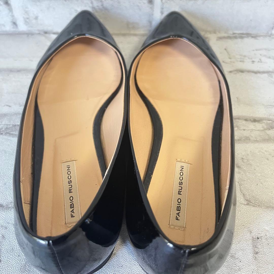 【美品】 ファビオルスコーニ　ブラック　エナメル　ポインテッド　フラットシューズ