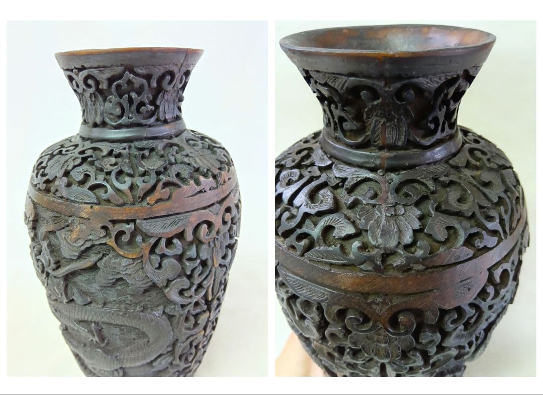 彫刻　花瓶　龍　花器　ドラゴン　オリエンタル　　骨董　縁起物　インテリア　飾り壷