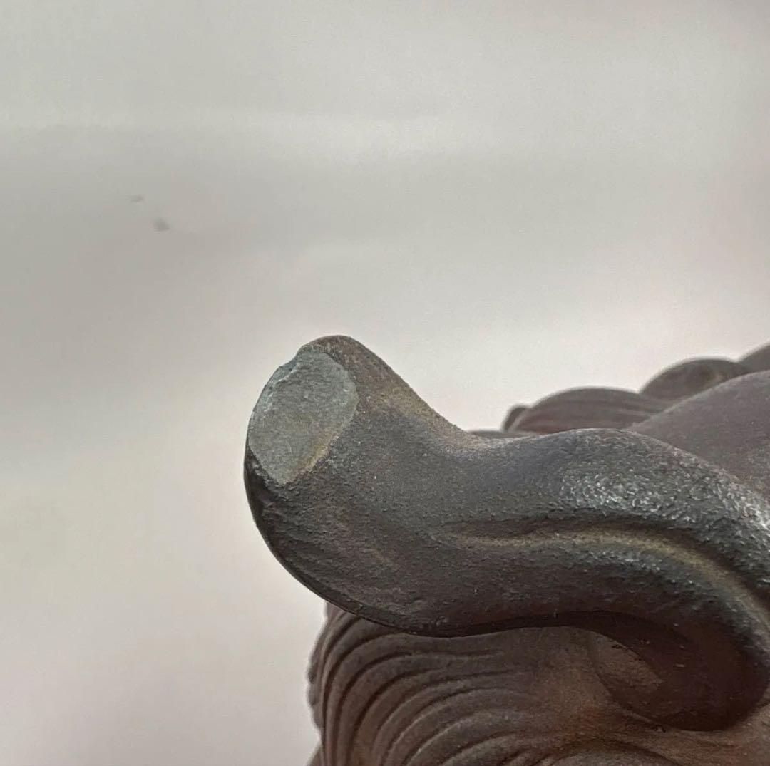 古い備前焼獅子置物 陶印 春芳 牡丹獅子