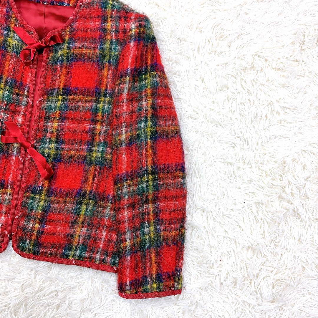 pinkhouse archives モヘアシャギーチェックジャケット　リボン